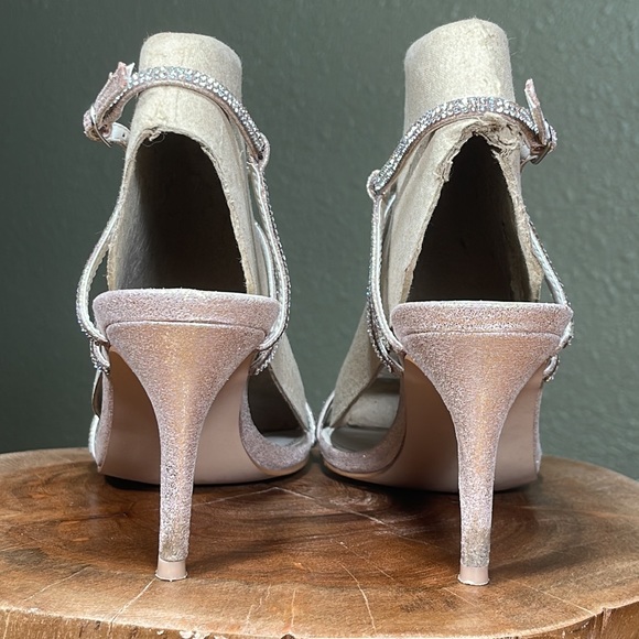 David’s Bridal Lyla Rose Gold Crystal Embellished Crisscross Skinny Strap Heels - Picture 8 of 16